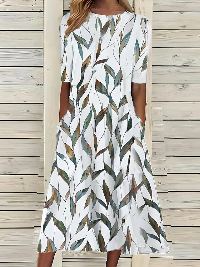Anna Kjole til damer med rund hals med korte ærmer og blomsterprint, billede 3