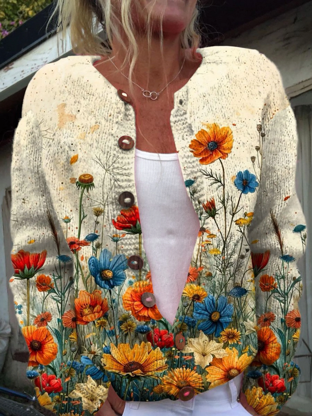 Christina Cardigan til damer med lange ærmer og blomsterprint, billede 1