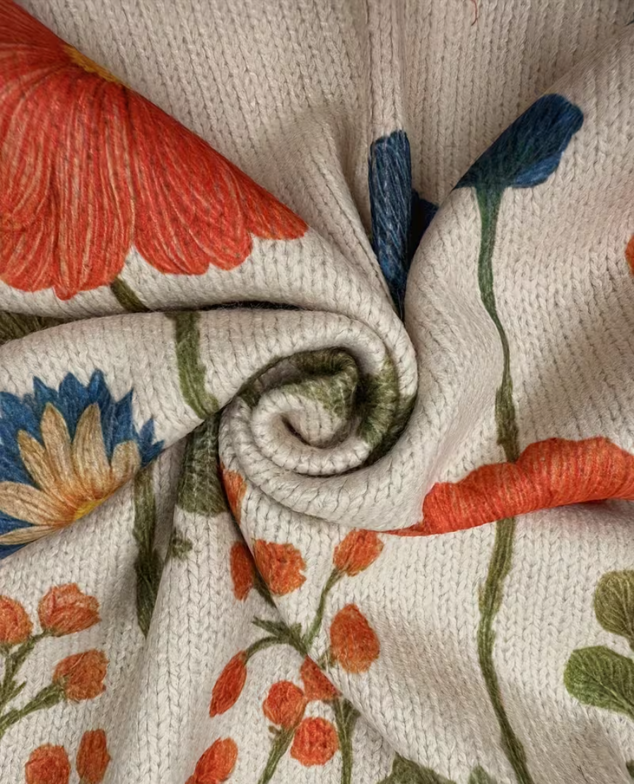 Elisabeth Cardigan til damer i strik med lynlås og blomsterprint, billede 3