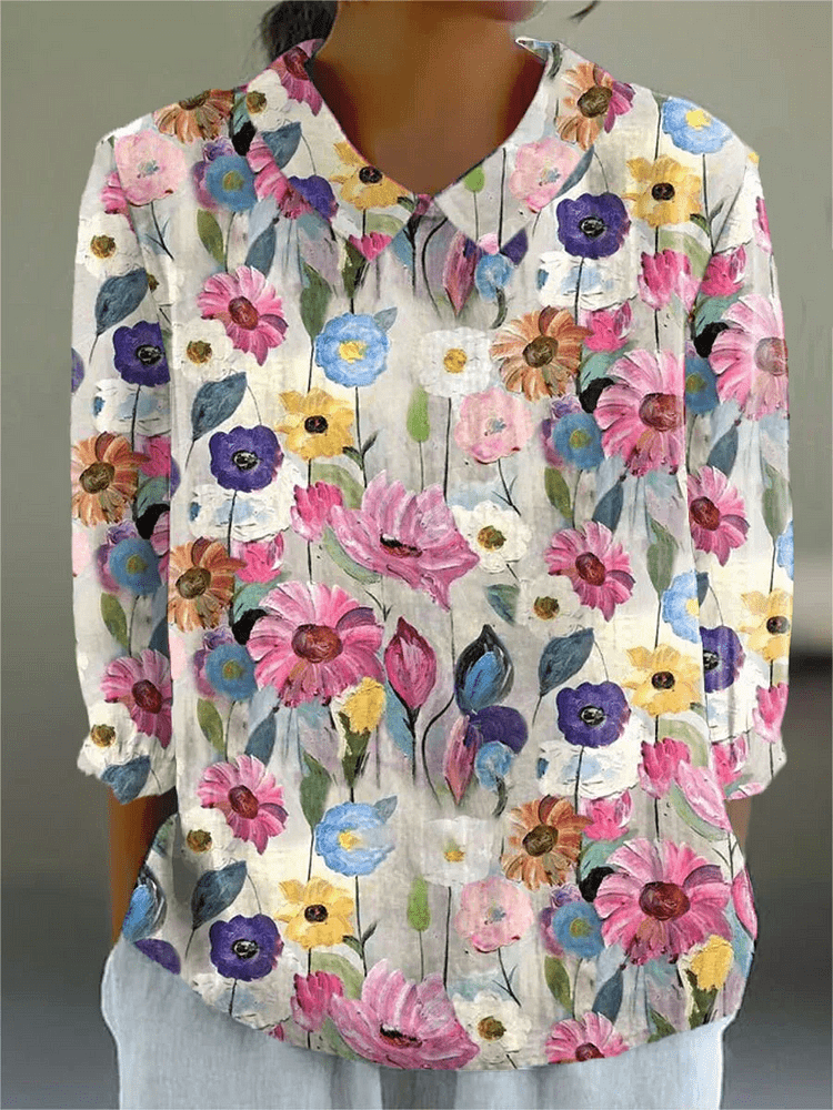 Inge Top til damer med korte ærmer og blomsterprint, billede 1