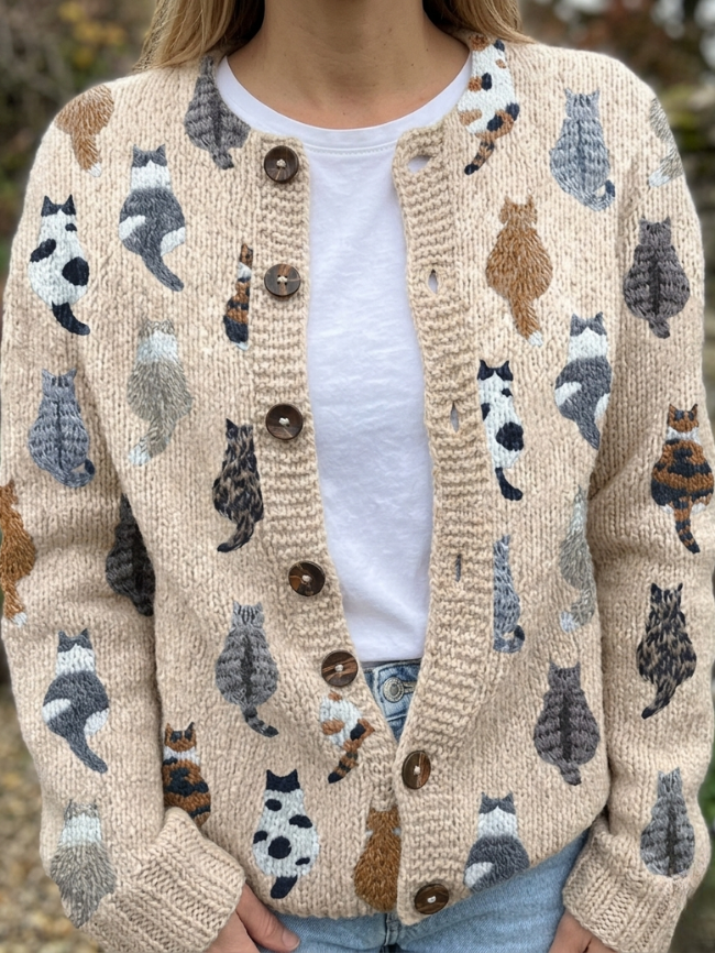 Jytte Cardigan til damer med lange ærmer og allover print, billede 1