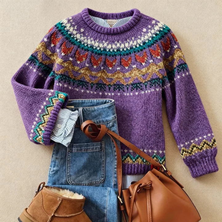 Katrine Sweater til damer i strik i lilla, billede 1