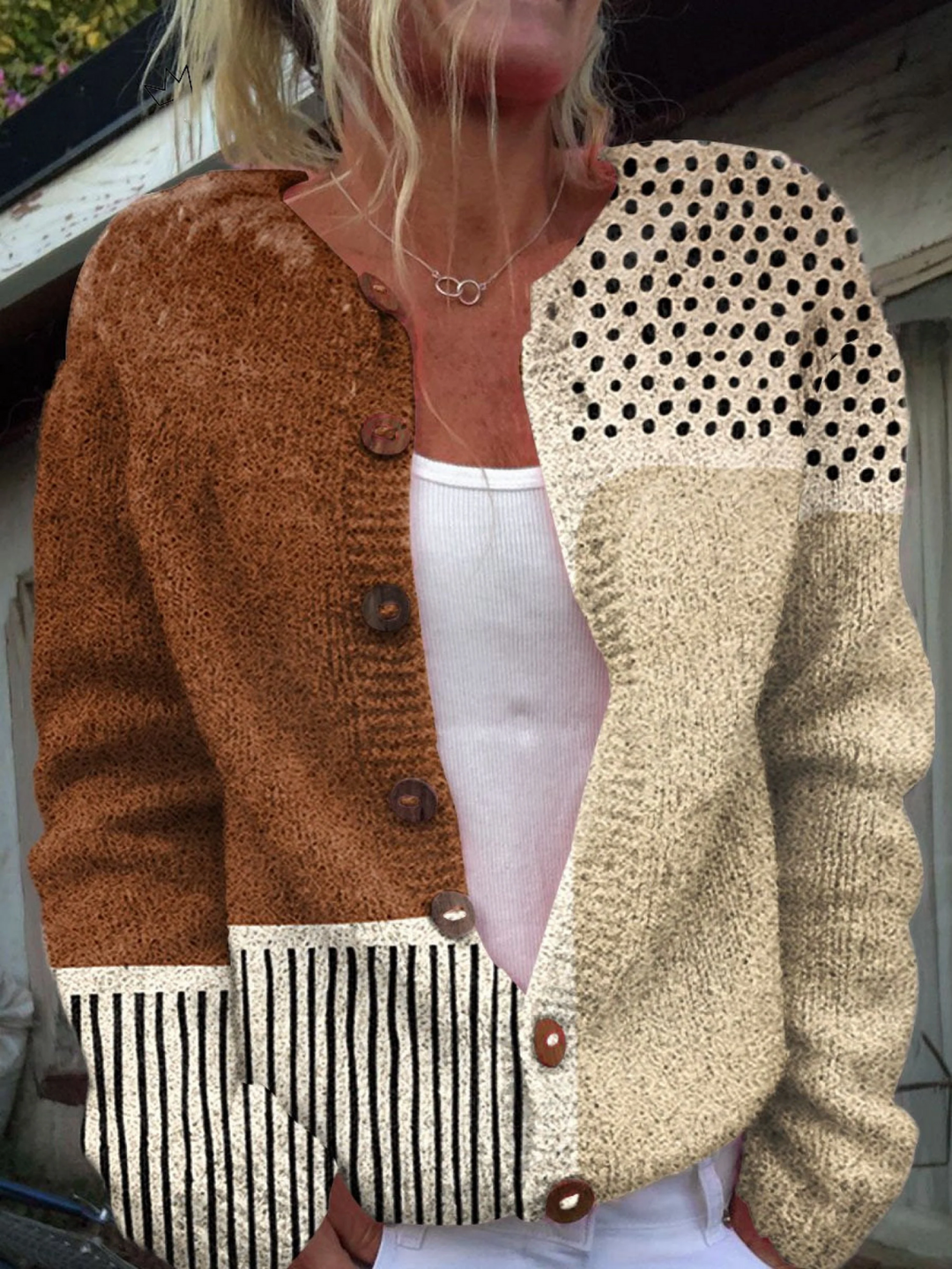 Maja Cardigan til damer i strik med knapper med lange ærmer, billede 1