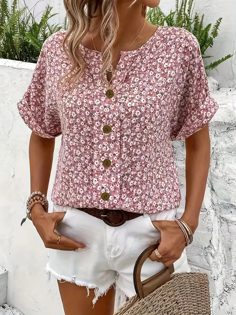 Molly Bluse til damer med blomsterprint og allover print, billede 4