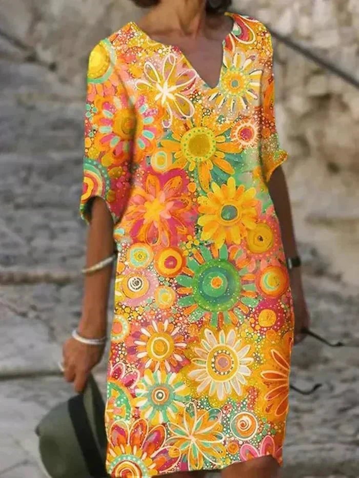 Nina Kjole til damer i midilængde med blomsterprint, billede 1