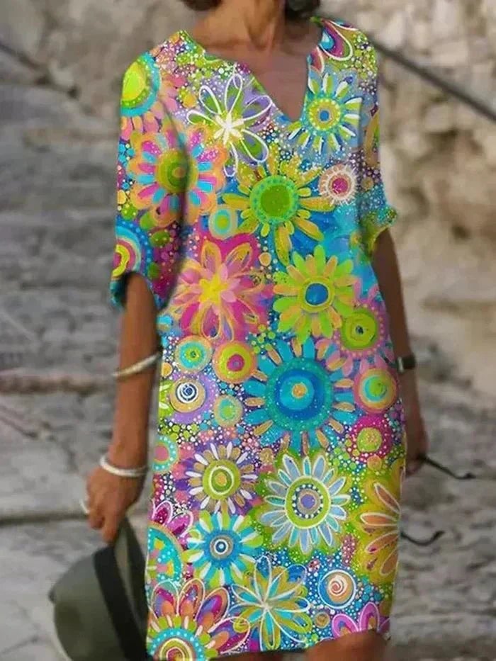 Nina Kjole til damer i midilængde med blomsterprint, billede 2