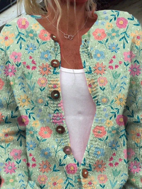 Olivia Cardigan til damer i strik med oversize pasform og blomsterprint, billede 2