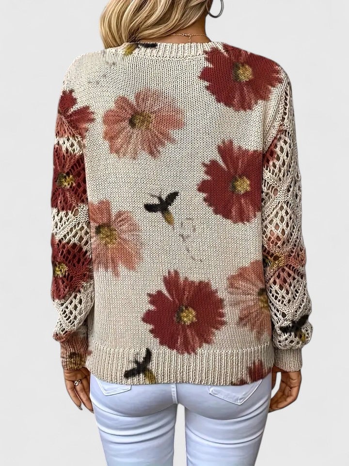 Rosa Cardigan til damer med V-hals og blomsterprint, billede 10