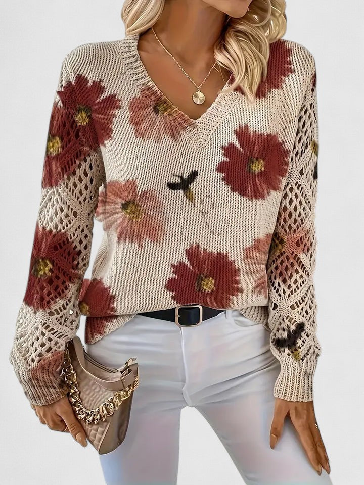 Rosa Cardigan til damer med V-hals og blomsterprint, billede 13