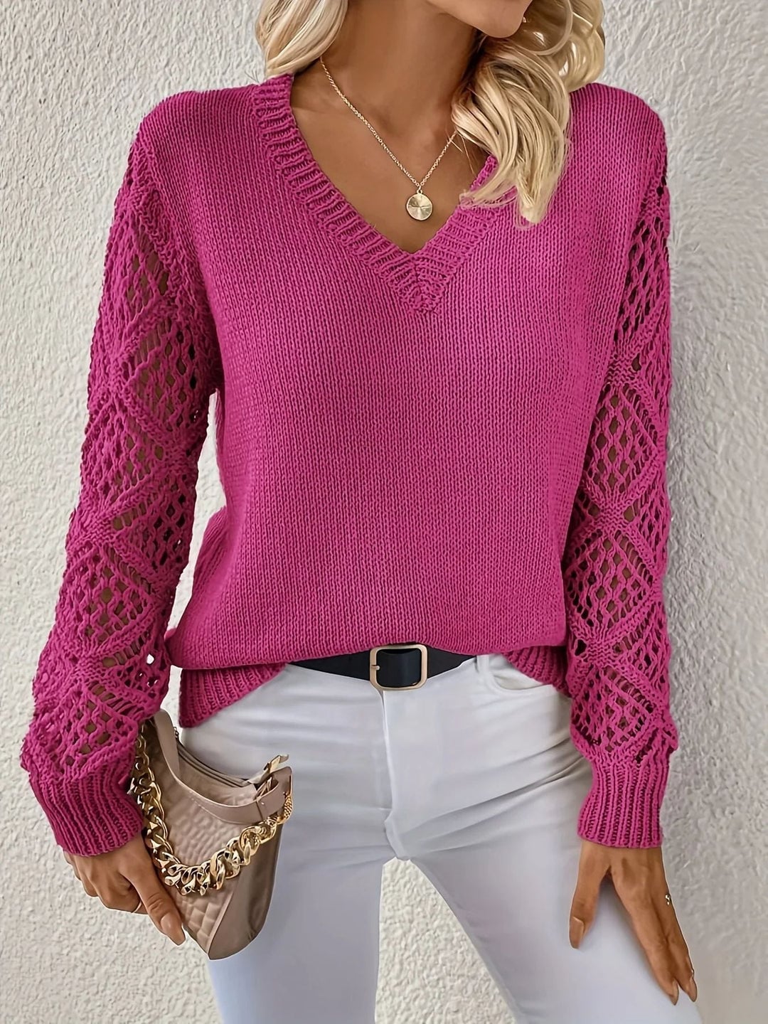 Alberte Sweater til damer i strik med V-hals, billede 4