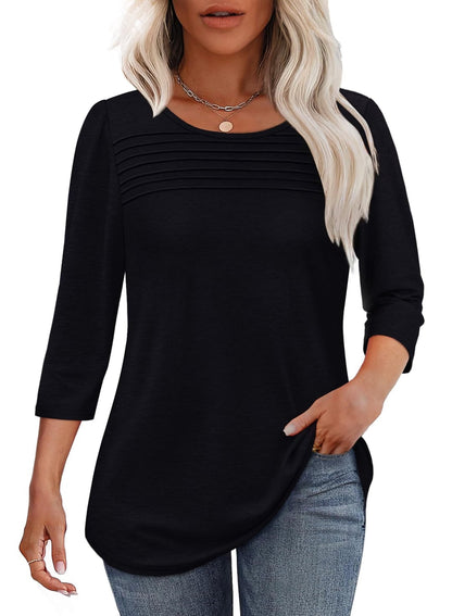 Birgit Top til damer i polyester med V-hals og plisseringer, billede 6