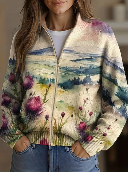 Charlotte Cardigan til damer i strik med lynlås, billede 1