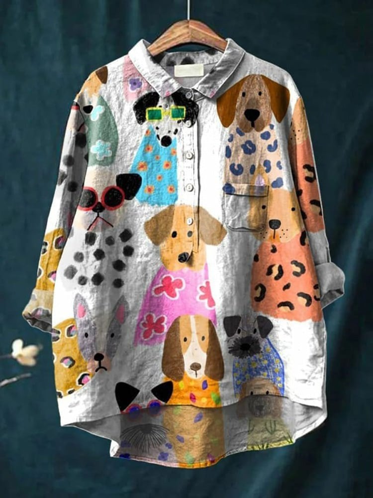 Grethe Bluse til damer i polyester med knapper og allover print, billede 1