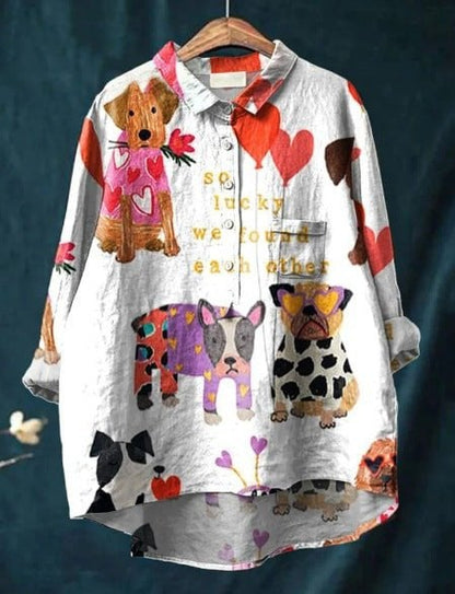 Grethe Bluse til damer i polyester med knapper og allover print, billede 2