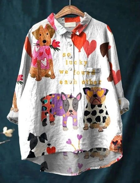 Grethe Bluse til damer i polyester med knapper og allover print, billede 2