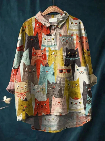 Grethe Bluse til damer i polyester med knapper og allover print, billede 3