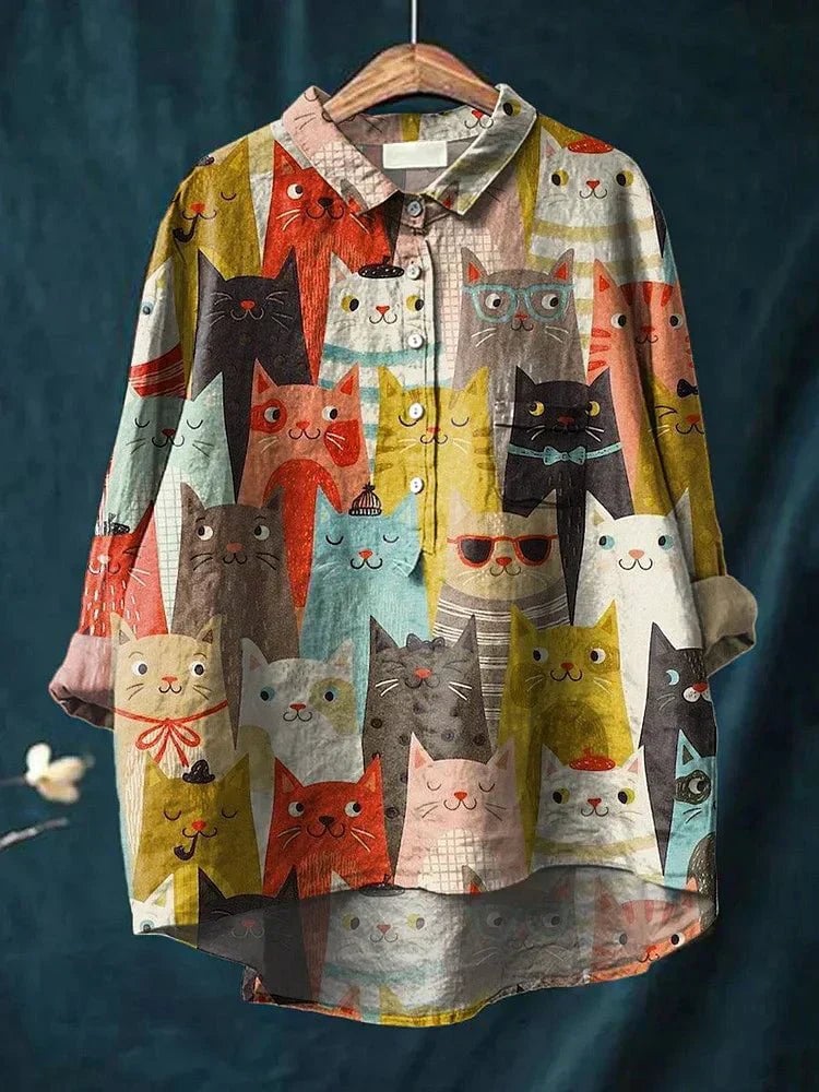 Grethe Bluse til damer i polyester med knapper og allover print, billede 3