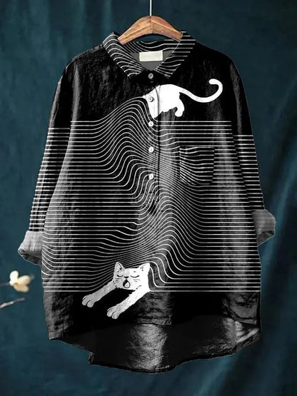 Grethe Bluse til damer i polyester med knapper og allover print, billede 4