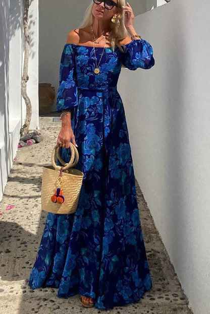 Ingeborg Kjole til damer i lang model i maxilængde med blomsterprint, billede 1