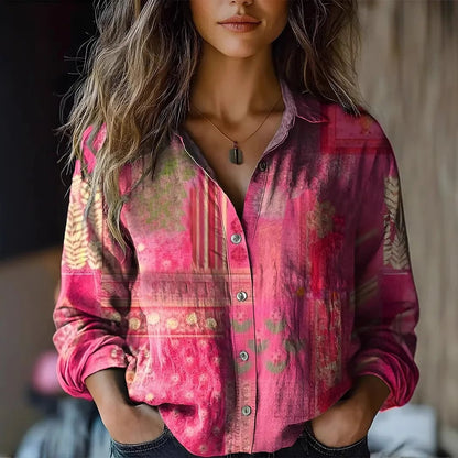 Jasmin Bluse til damer med revers og blomsterprint, billede 2