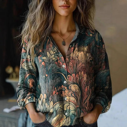 Jasmin Bluse til damer med revers og blomsterprint, billede 4