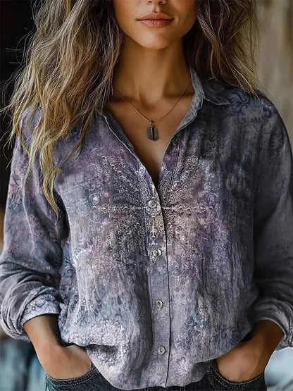Jasmin Bluse til damer med revers og blomsterprint, billede 9