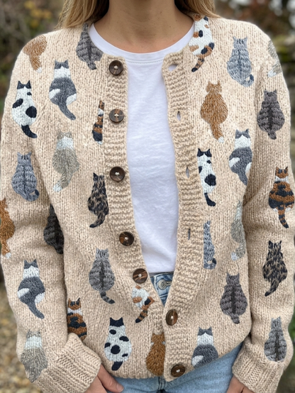 Jytte Cardigan til damer med lange ærmer og allover print, billede 1