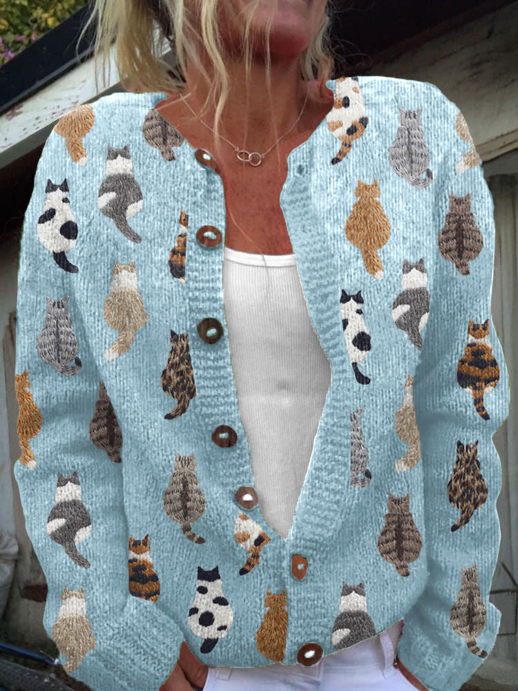Jytte Cardigan til damer med lange ærmer og allover print, billede 3