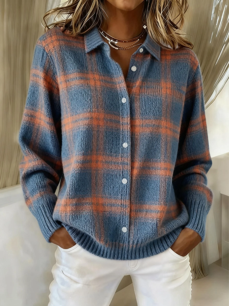 Kamille Hættetrøje til damer med hætte med knapper og tern i flerfarvet (sweatshirts), billede 1