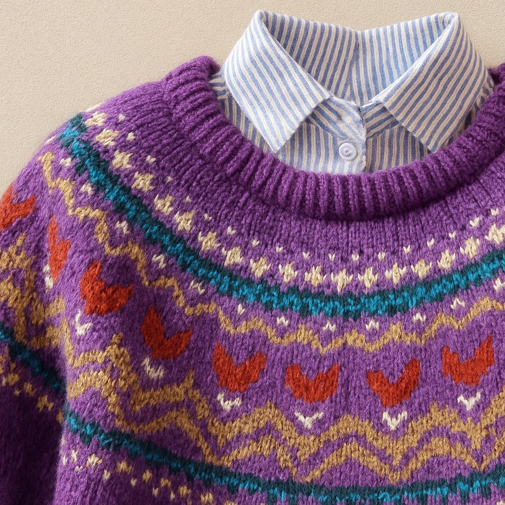 Katrine Sweater til damer i strik i lilla, billede 2
