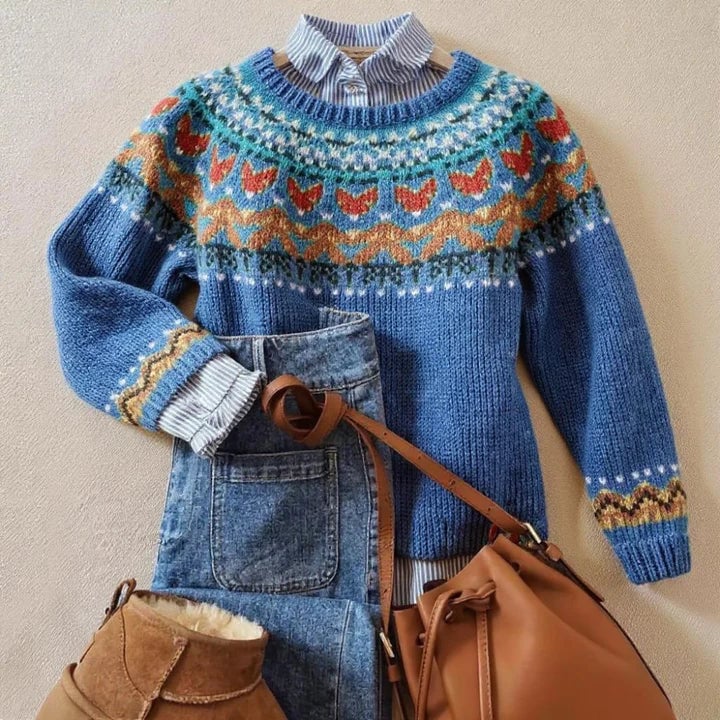 Liv Sweater til damer i strik i blå, billede 1