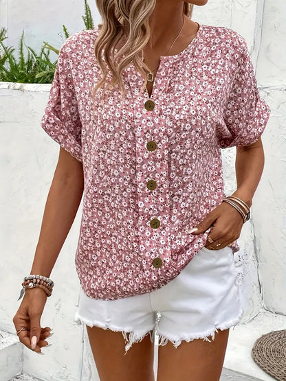 Molly Bluse til damer med blomsterprint og allover print, billede 3