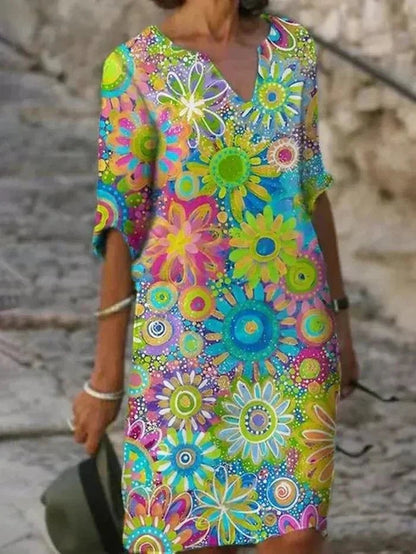 Nina Kjole til damer i midilængde med blomsterprint, billede 2