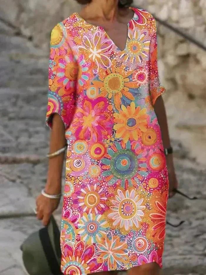 Nina Kjole til damer i midilængde med blomsterprint, billede 3