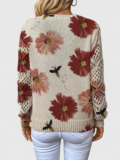 Rosa Cardigan til damer med V-hals og blomsterprint, billede 10
