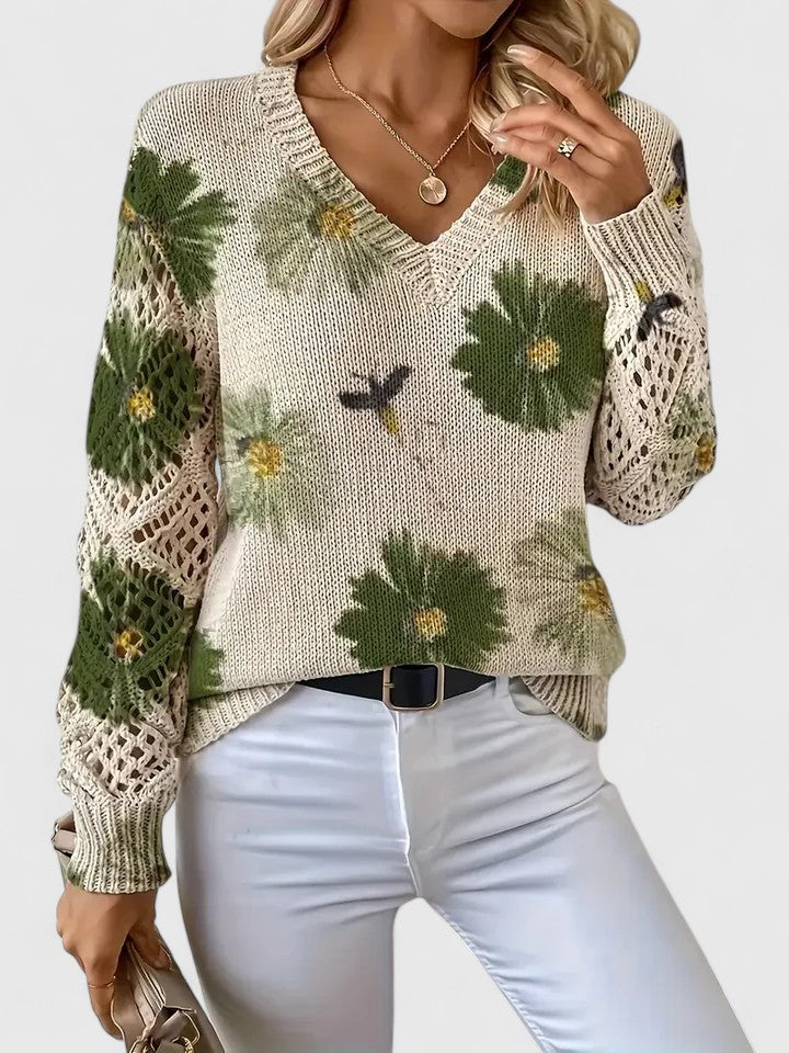 Rosa Cardigan til damer med V-hals og blomsterprint, billede 11