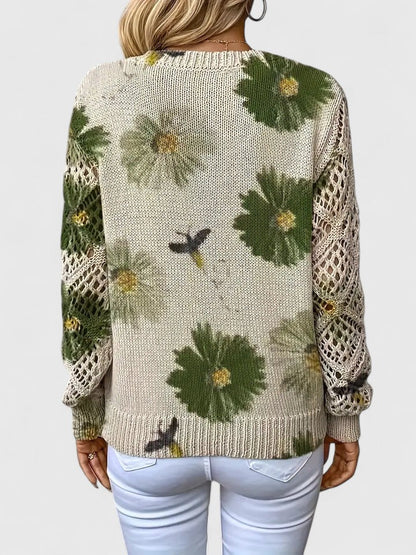 Rosa Cardigan til damer med V-hals og blomsterprint, billede 12