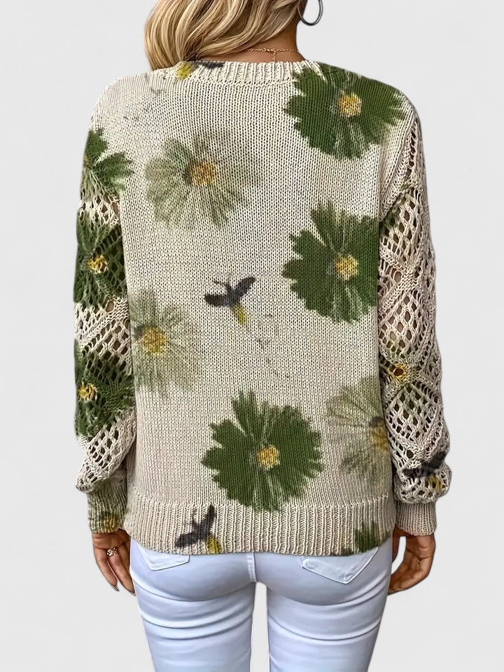 Rosa Cardigan til damer med V-hals og blomsterprint, billede 12