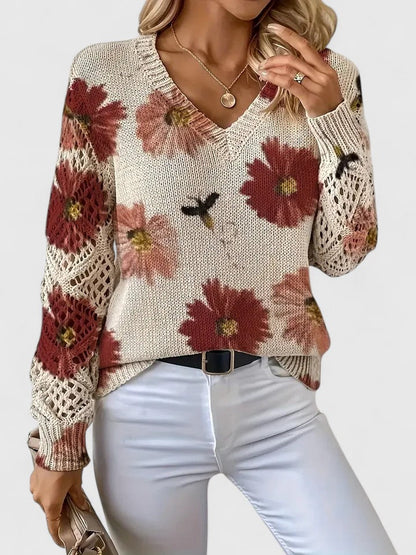 Rosa Cardigan til damer med V-hals og blomsterprint, billede 14