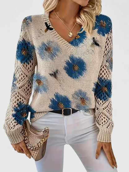 Rosa Cardigan til damer med V-hals og blomsterprint, billede 15