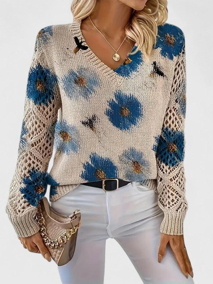 Rosa Cardigan til damer med V-hals og blomsterprint, billede 15
