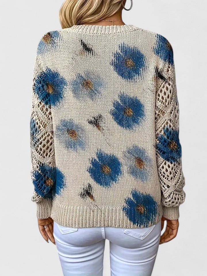 Rosa Cardigan til damer med V-hals og blomsterprint, billede 17
