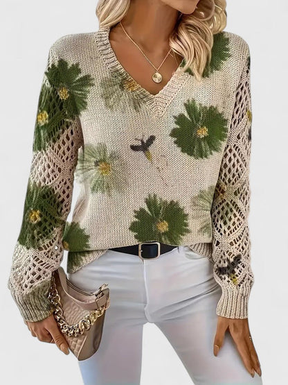 Rosa Cardigan til damer med V-hals og blomsterprint, billede 18