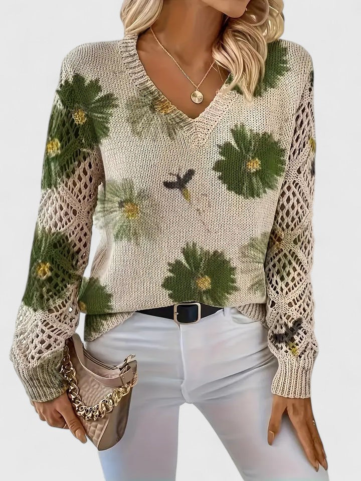 Rosa Cardigan til damer med V-hals og blomsterprint, billede 18