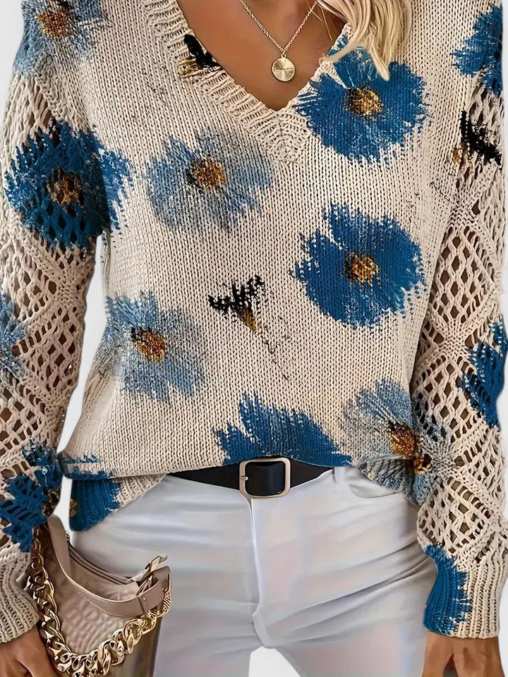 Rosa Cardigan til damer med V-hals og blomsterprint, billede 19