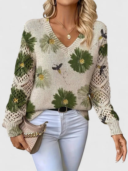 Rosa Cardigan til damer med V-hals og blomsterprint, billede 3