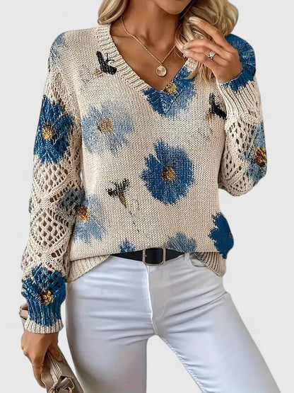 Rosa Cardigan til damer med V-hals og blomsterprint, billede 7