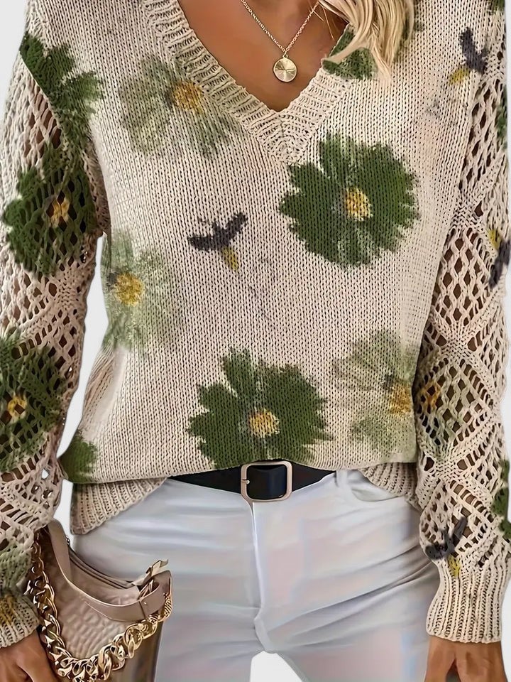 Rosa Cardigan til damer med V-hals og blomsterprint, billede 8