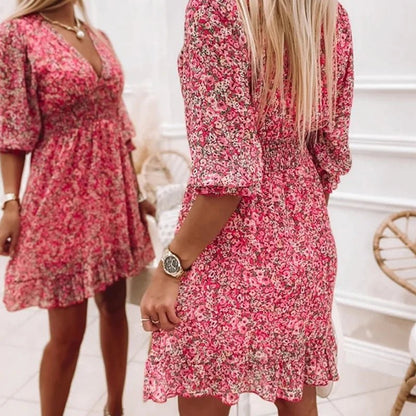 Vigga Kjole til damer i midilængde med blomsterprint, billede 5